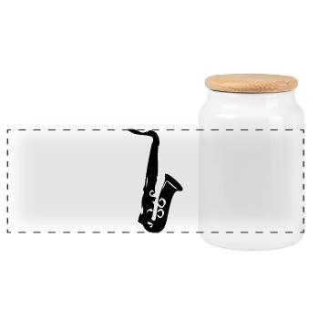 Saxophone Music Gift Musician - Panoramic Cookie Jar with Wooden Lid - white - Front