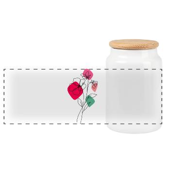 Lineart bouquet with color background - Panoramic Cookie Jar with Wooden Lid - white - Front