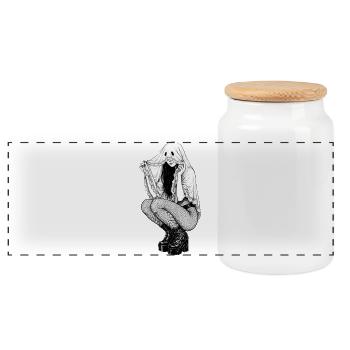 Ghost Pinup Gothic Silhouette - Panoramic Cookie Jar with Wooden Lid - white - Front