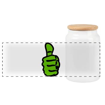Green thumbs up contrast - Panoramic Cookie Jar with Wooden Lid - white - Front