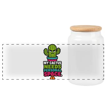 My Cactus Needs Personal Space – Pflanzen Humor - Panorama Keksdose mit Holzdeckel - Weiß - Vorne