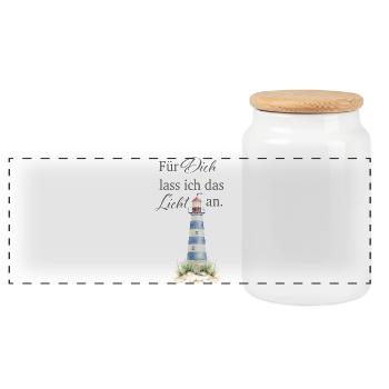 Für Dich lass ich das Licht an - Panorama Keksdose mit Holzdeckel - Weiß - Vorne