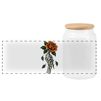 Skeletthand mit Rose – Tattoo - Panorama Keksdose mit Holzdeckel - Weiß - Vorne