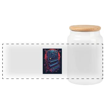 Appareil de musique électronique futuriste - Boîte à biscuits avec couvercle en bois - blanc - Devant