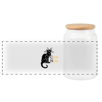 chat noir 'n (text, 2c) - Boîte à biscuits avec couvercle en bois - blanc - Devant