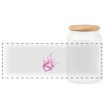 burning heart - Panoramic Cookie Jar with Wooden Lid - white - Front