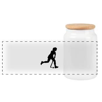 hockey_woman_1c - Panorama Keksdose mit Holzdeckel - Weiß - Vorne