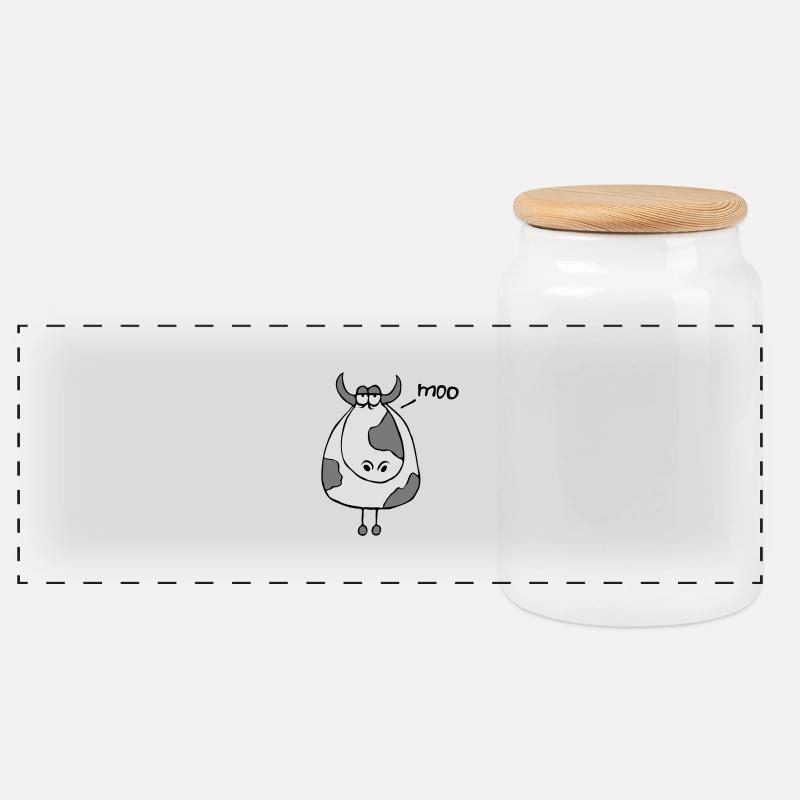Funny Moo Cow Moo Comic Cartoon Cattle Moo - Panoramic Cookie Jar with Wooden Lid - white