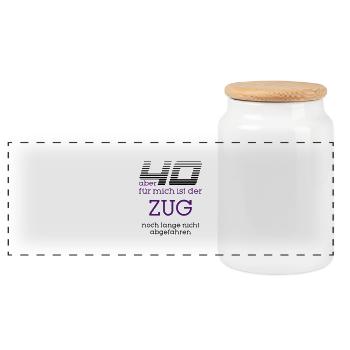 "40. Geburtstag - Zug" by Claudia-Moda - Panorama Keksdose mit Holzdeckel - Weiß - Vorne