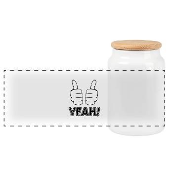 yeah Daumen hoch thumbs up erfolgreich läuft - Panorama Keksdose mit Holzdeckel - Weiß - Vorne