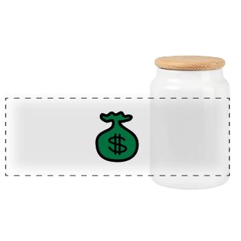 Dollar Money Bank - Panoramic Cookie Jar with Wooden Lid - white - Front