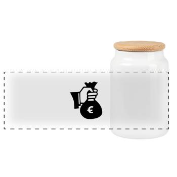 Dollar Money Bank - Panoramic Cookie Jar with Wooden Lid - white - Front