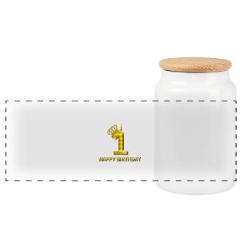 1 - Happy Birthday - Geburtstag - Zahl Gold - Panorama Keksdose mit Holzdeckel - Weiß - Vorne