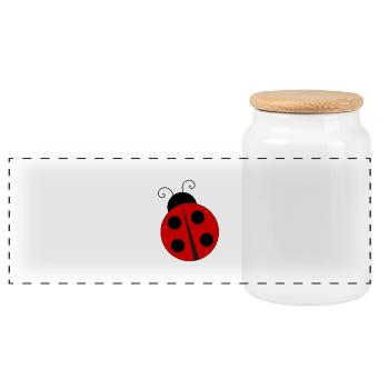 Ladybug with four black dots - Panoramic Cookie Jar with Wooden Lid - white - Front