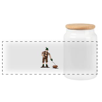 Bayer in Lederhosen mit Dackel - Panorama Keksdose mit Holzdeckel - Weiß - Vorne