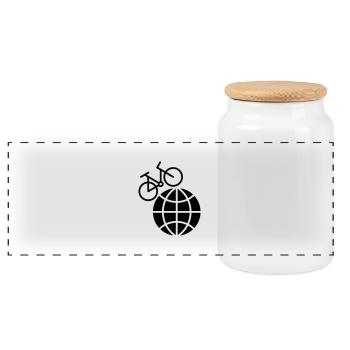 Fahrrad um die Welt - Panorama Keksdose mit Holzdeckel - Weiß - Vorne