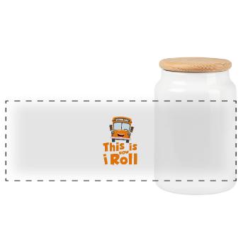 This is how i roll - school bus - Panorama Keksdose mit Holzdeckel - Weiß - Vorne