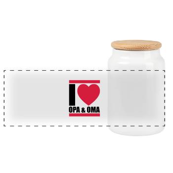 i love oma & opa - Panoramic Cookie Jar with Wooden Lid - white - Front