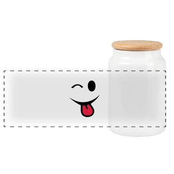 smiley eyes twinkling eye language1 - Panoramic Cookie Jar with Wooden Lid - white - Front