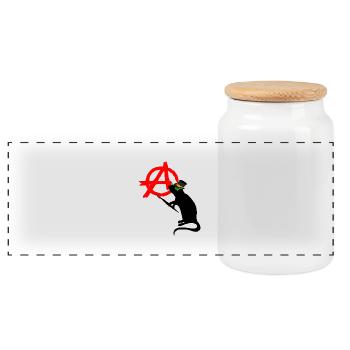 punk rock rat - Panoramic Cookie Jar with Wooden Lid - white - Front