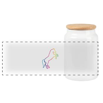 Rainbow Outline Horse - Panoramic Cookie Jar with Wooden Lid - white - Front