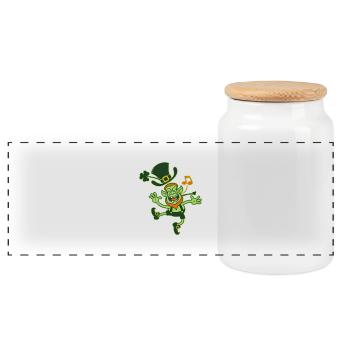 Leprechaun Dancing and Singing - Panoramic Cookie Jar with Wooden Lid - white - Front