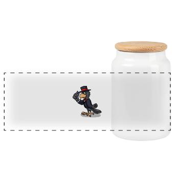 black raven raven crow crows bird - Panoramic Cookie Jar with Wooden Lid - white - Front