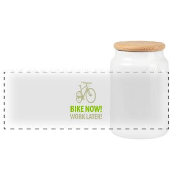 Bike now! Work later! Fahrrad Sattel Kette Radtour - Panorama Keksdose mit Holzdeckel - Weiß - Vorne