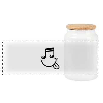 music_smiley_f1 - Panorama Keksdose mit Holzdeckel - Weiß - Vorne
