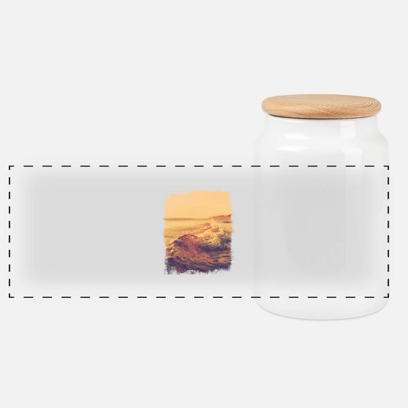 Vague plate au soleil - Boîte à biscuits avec couvercle en bois - blanc