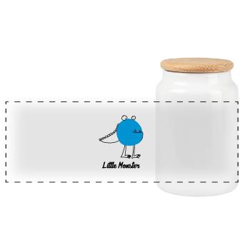 Little Monster / Baby / Bébé / Humor / Halloween - Panoramic Cookie Jar with Wooden Lid - white - Front