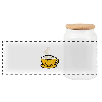 Smiley Capuccino - Panorama Keksdose mit Holzdeckel - Weiß - Vorne