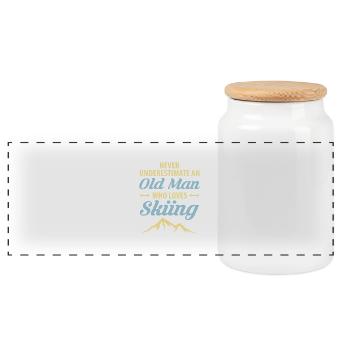 Never Underestimate An Old Man Who Loves Skiing - Panoramic Cookie Jar with Wooden Lid - white - Front
