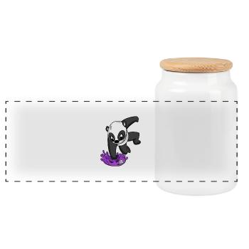 Panda Virus Fight - Panoramic Cookie Jar with Wooden Lid - white - Front