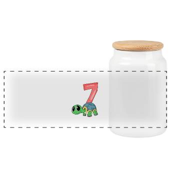 7 years old - 7th birthday - turtle motif - Panoramic Cookie Jar with Wooden Lid - white - Front