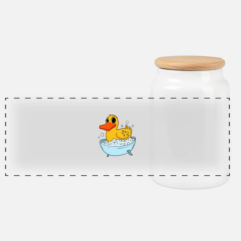 Badeente - Panorama Keksdose mit Holzdeckel - Weiß