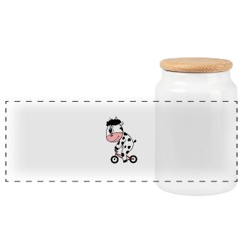 Cow on bike - Panoramic Cookie Jar with Wooden Lid - white - Front