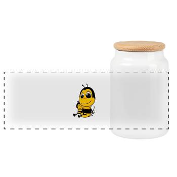 Famille - Abeille avec bébé - Abeille - Boîte à biscuits avec couvercle en bois - blanc - Devant