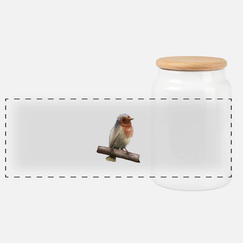Rotkehlchen - Panorama Keksdose mit Holzdeckel - Weiß