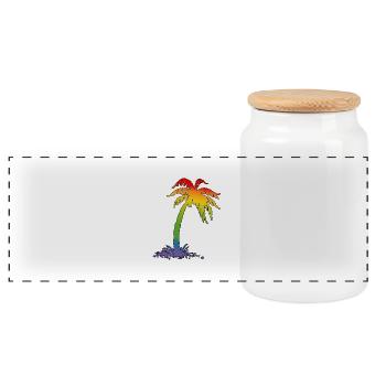 Rainbow Palm black - Panoramic Cookie Jar with Wooden Lid - white - Front
