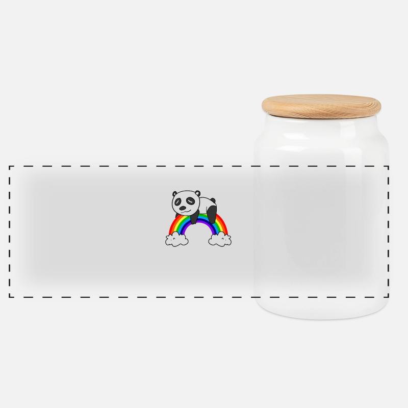 Regenbogen Panda - Panorama Keksdose mit Holzdeckel - Weiß