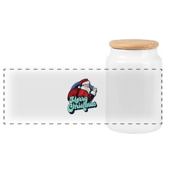Merry Christmas Santa Claus Thumbs Up Xmas Gift - Panoramic Cookie Jar with Wooden Lid - white - Front
