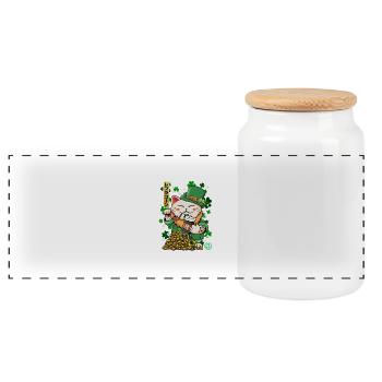 Saint Patrick - Luprechaun Maneki Neko - Panoramic Cookie Jar with Wooden Lid - white - Front
