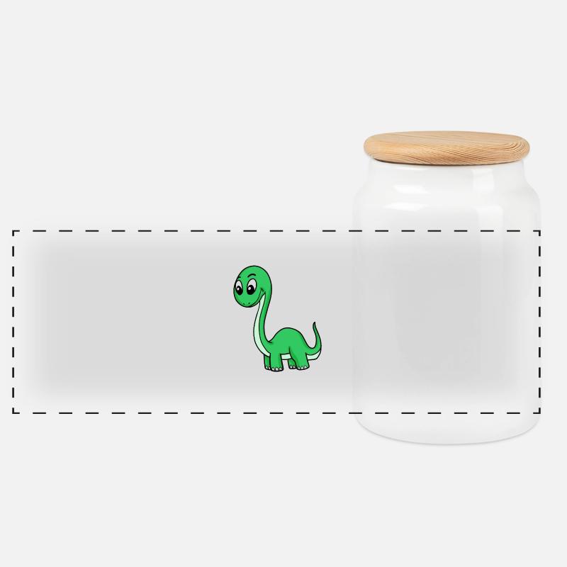grüner Dino - Panorama Keksdose mit Holzdeckel - Weiß