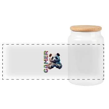 Gamer Schriftzug mit coolem Panda - Panorama Keksdose mit Holzdeckel - Weiß - Vorne