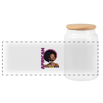 Black Woman mit Schriftzug African - Panorama Keksdose mit Holzdeckel - Weiß - Vorne