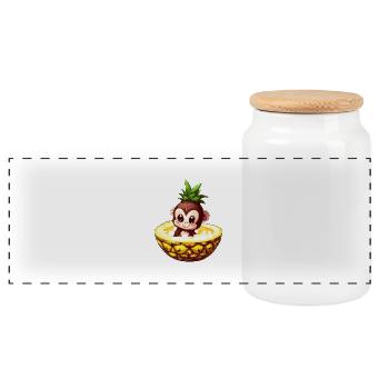 Affe Schimpanse mit Ananas, Lustiges Tropendesign - Panorama Keksdose mit Holzdeckel - Weiß - Vorne