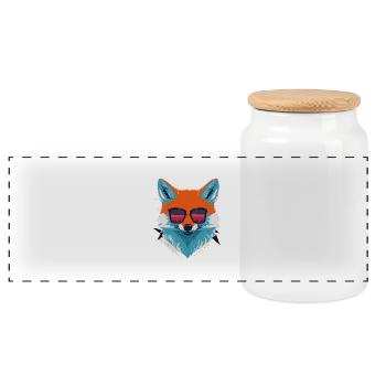 Sly and Stylish: Retro Aggressive Fox T-Shirt - Panoramic Cookie Jar with Wooden Lid - white - Front