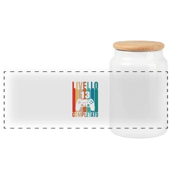 Level 13 - Panoramic Cookie Jar with Wooden Lid - white - Front