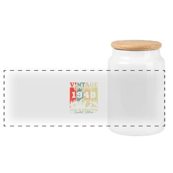 1948 Vintage Birthday Gift - Panoramic Cookie Jar with Wooden Lid - white - Front